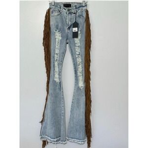 Purple Candy High Waisted Bell Bottom Fringe Jeans Women's Size Small